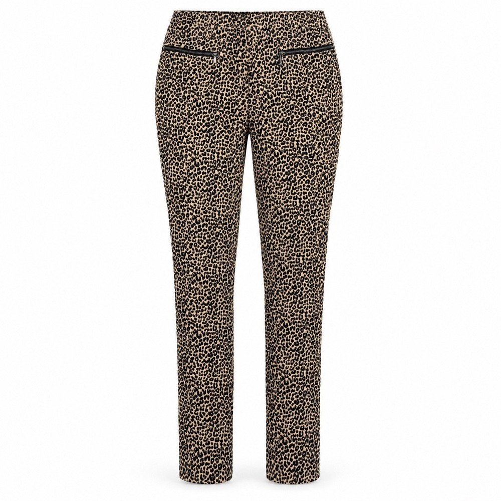 Takara Leopard Print Pants Size M Tan Black Slim Zipper Pocket Trousers